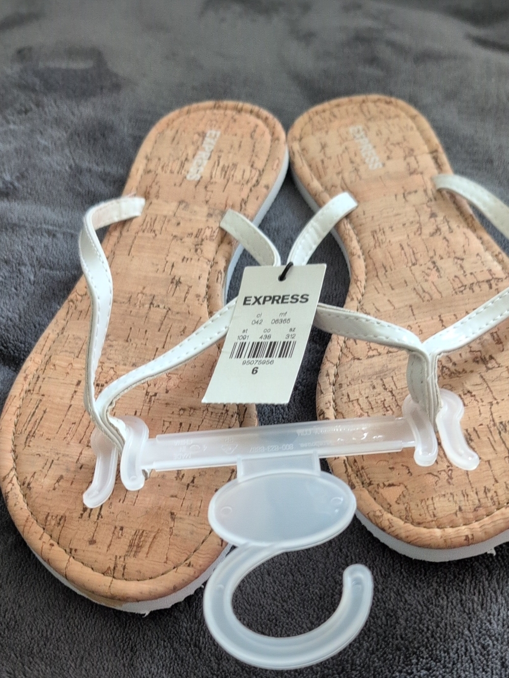 Express White Strap Cork-Print Thong Sandals